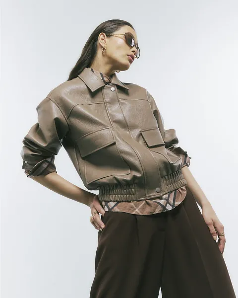 River Island Textured Faux Leather Bomber Jacket