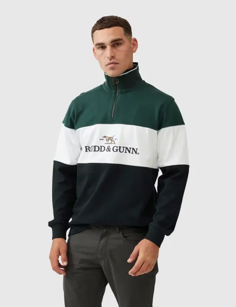 Rodd & Gunn Foresters Peak Colour Block Half Zip Sweatshirt Dark Green