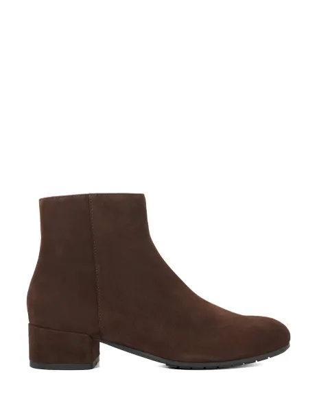 Suede Block Heel Round Toe Ankle Boots Brown