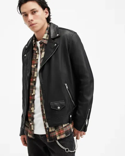 Milo Asymmetric Zip Leather Biker Jacket