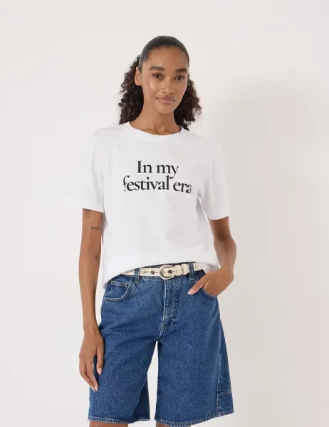 HUSH Pure Cotton Festival Slogan T-Shirt White Mix