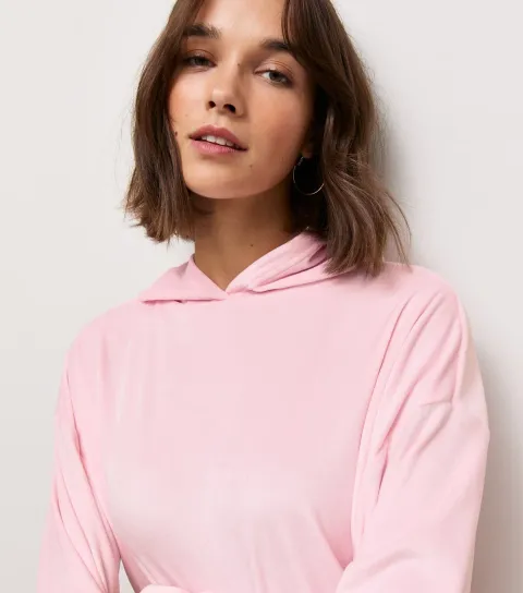 New Look Women's Light Pink Velour Hoodie