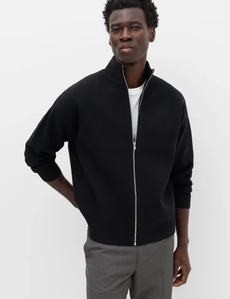 Marks & Spencer Relaxed Fit Zip Through Funnel Neck Jacket Black