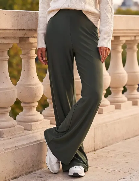 Roman Elasticated Waist Wide Leg Trousers Khaki