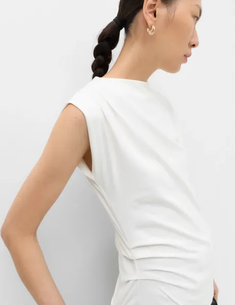 Marks & Spencer Cotton Rich Drape Asymmetric Top White