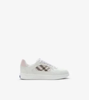 Leather and Check Terrace Sneakers​ in Optic white/mallow pink