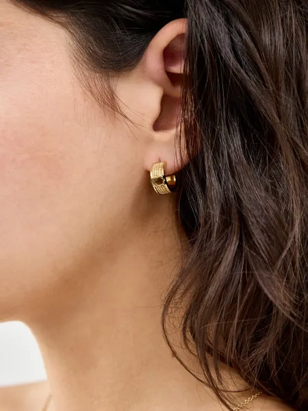 Coach Textured C Huggie Earrings
