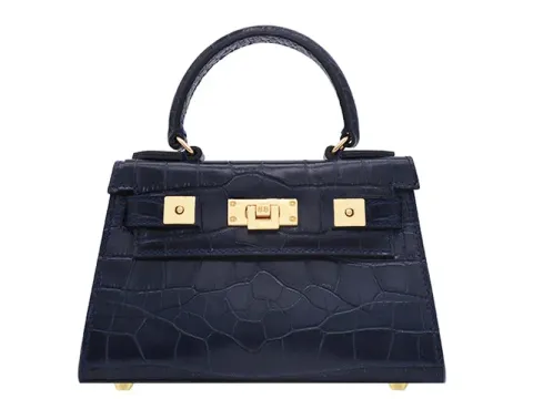 Maya Mignon Orinoco 'Croc' Print Calf Leather Handbag - Navy 2