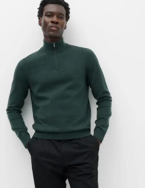 Marks & Spencer Air-Yarn Half Zip Jumper Dark Evergreen