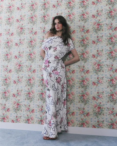 River Island Floral Asymmetric Neck Maxi Slip Dress