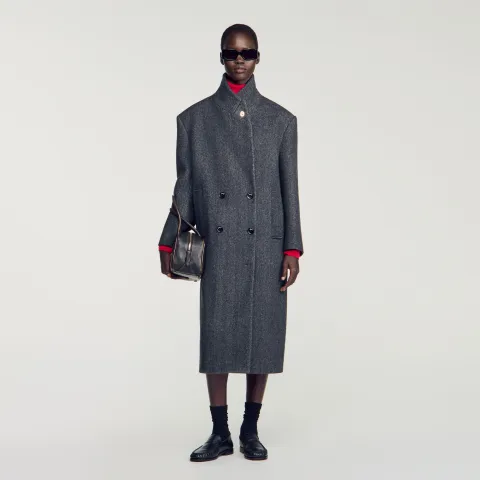 SANDRO Herringbone wool coat