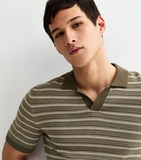 Men's Brown Geometric Knit Polo Shirt