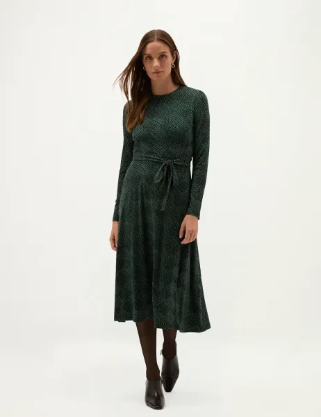 Hobbs Jersey Geometric Midi Skater Dress Black Mix