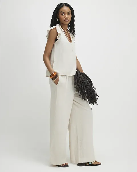 River Island Linen Blend Wide Leg Trousers