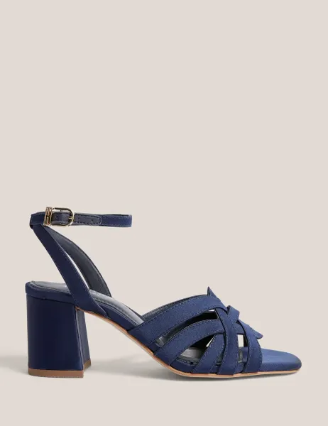 Hobbs Satin Block Heel Sandals Blue