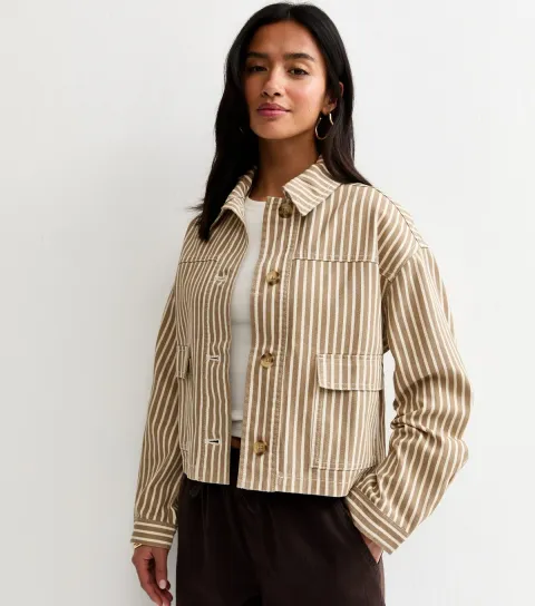 Women's Petite Mink Cotton Striped Shacket
