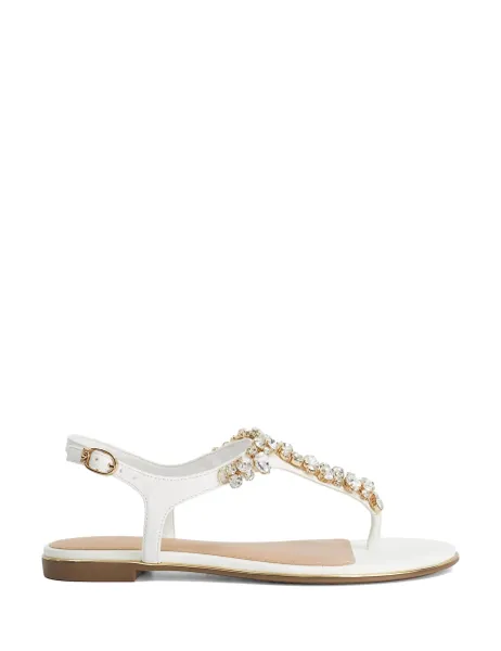Dune London Wide Fit Embellished Ankle Strap Flat Sandals White