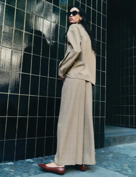 Marks & Spencer Checked Double Pleat Wide Leg Trousers Multi/Neutral