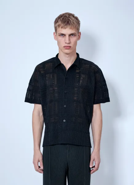 Lace Grid Pleats Shirt