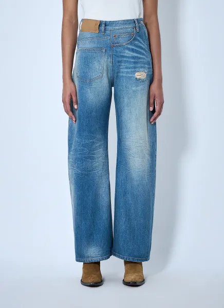 Wide-Leg Distressed Denim Jeans