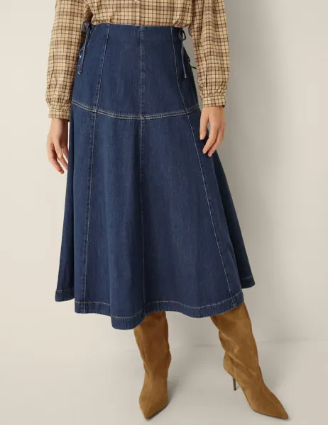 Monsoon Denim Midi A-Line Skirt Blue