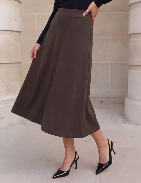 Roman Petite Ponte Stretch Midi Skirt Chocolate