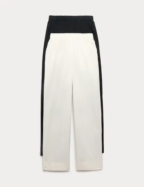 Marks & Spencer 2 Pack Pure Cotton Poplin Straight Leg Trousers Ecru