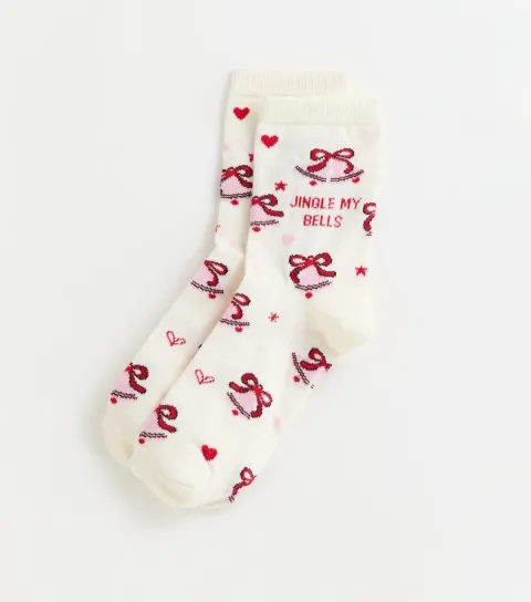 New Look Cream Christmas Jingle My Bells Bell Pattern Socks