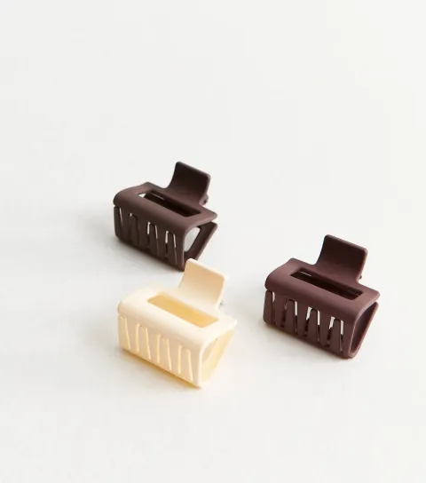Pack of 3 Brown Matte Rectangle Hair Claw Clips