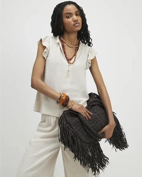 River Island Linen Blend Frill Sleeve Blouse