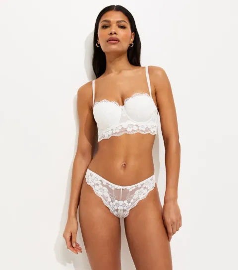 Women's White Daisy Lace Brazilian Briefs
