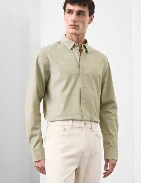 Autograph Regular Fit Cotton Stretch 360 Flex Shirt Green