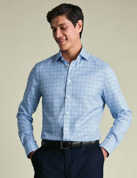 Charles Tyrwhitt Slim Fit Pure Egyptian Cotton Twill Check Shirt Blue