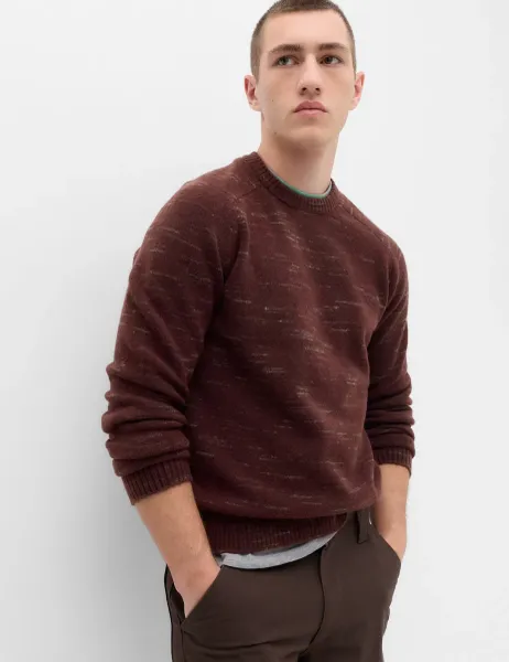 Marks & Spencer Supersoft Space Dye Crew Neck Jumper Bordeaux