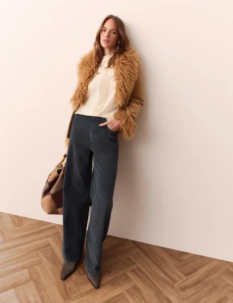 Per Una Cotton Rich Soft Touch Wide Leg Trousers Black