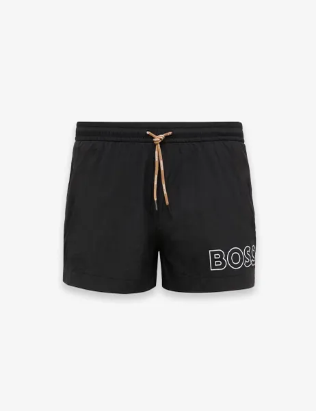 Boss Pocketed Quick Dry Logo Graphic Swim Shorts Black
