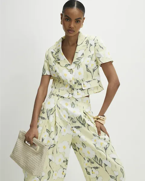 River Island Linen Blend Floral Scallop Trim Jacket