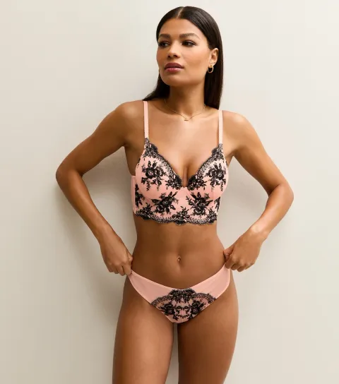 Women's Light Pink Eyelash Embroidered Brazilian Briefs