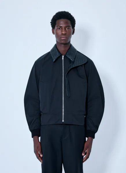 Intrecciato Leather-Trimmed Twill Blouson Jacket