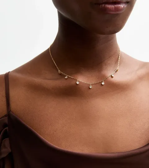 Gold Tone Diamanté Charm Necklace