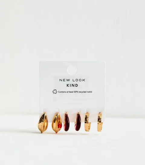 Pack of 3 Gold Tone Resin Teardrop and Hoop Earrings