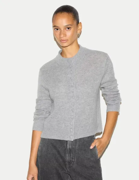 Jigsaw Merino Wool Rich Cardigan with Cashmere Grey