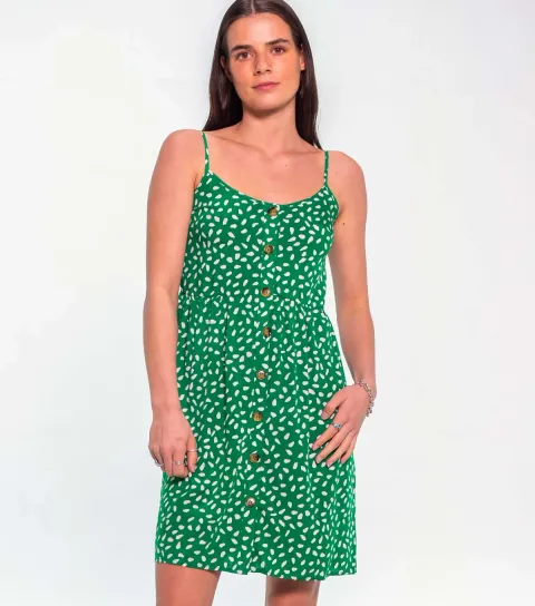 Women's Green Abstract Spot Print Cami Mini Dress