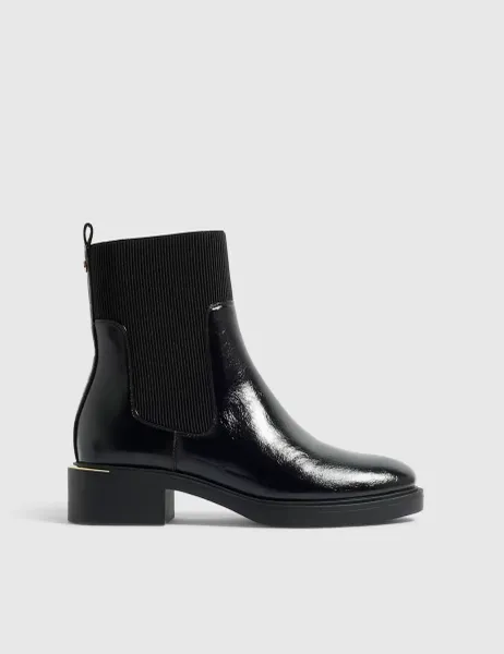 River Island Suede Chelsea Block Heel Ankle Boots Black