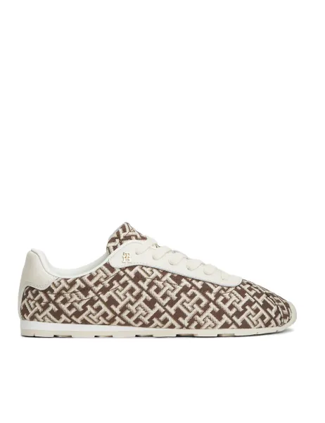 Tommy Hilfiger Bella Lace Up Monogram Jacquard Trainers Brown Mix