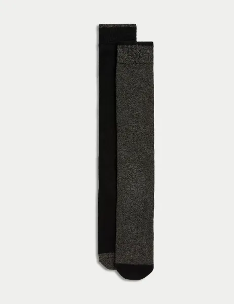 Marks & Spencer 2 Pack Heatgen Maximum Warmth Longer Length Thermal Socks Grey Mix