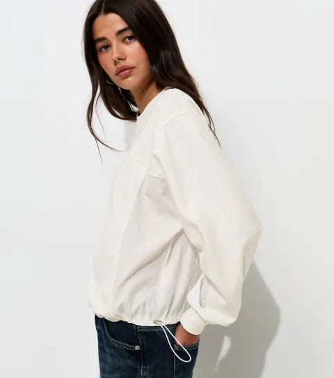 Women's Cream Panelled Drawstring Hem Sweatshirt
