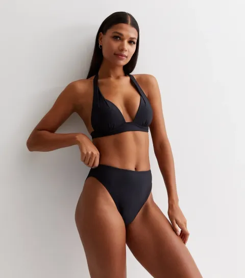 New Look Women's Black High Waist High Leg Bikini Bottoms