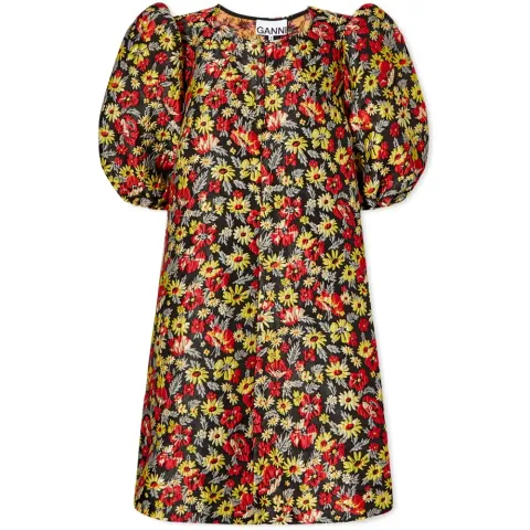 3D Jacquard Floral A-Shaped Zip Mini Dress