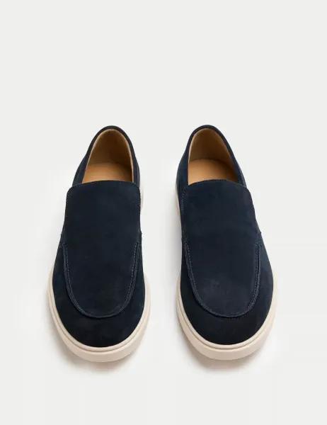 Autograph Wide Fit Suede White Sole Slip On Loafers Dark Navy